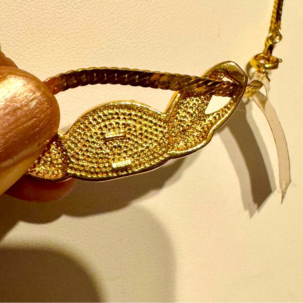 Vintage Faux Pearl Sliding Pendant on Gold Tone Herringbone Chain 15” Choker - Picture 6 of 7